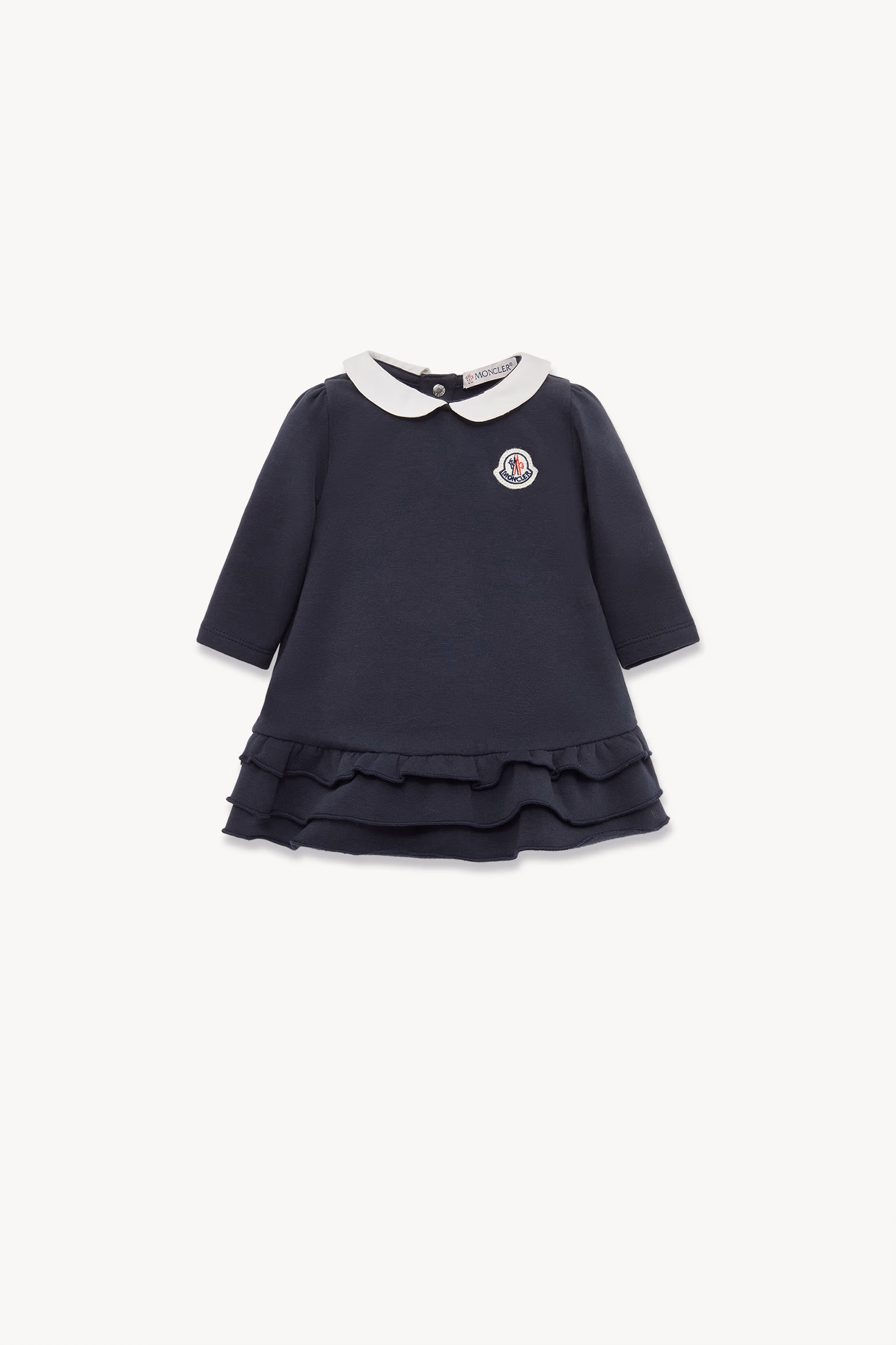 Ruffled Cotton Dress Girl Navy Blue Moncler 0